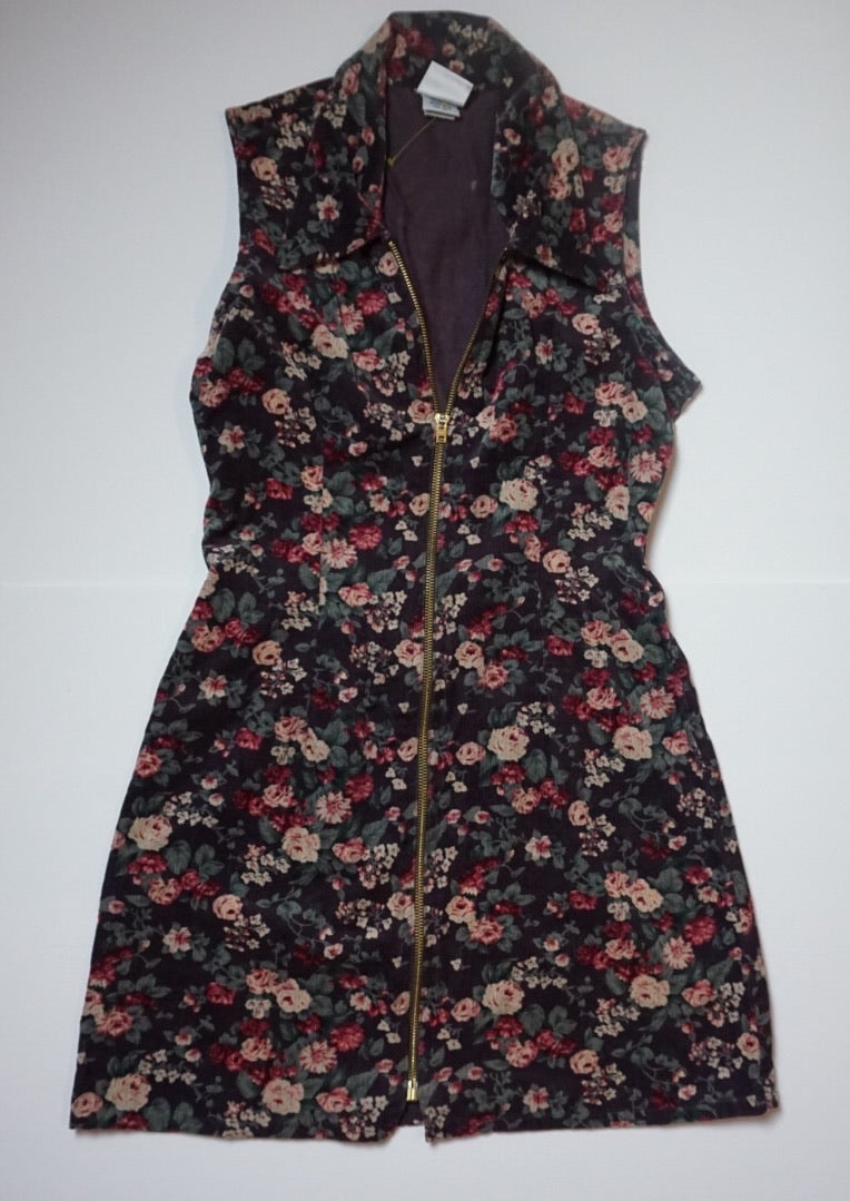 FLORAL CORDOROY ZIP DRESS