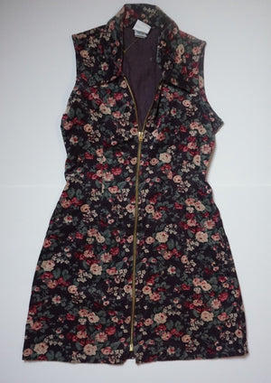FLORAL CORDOROY ZIP DRESS