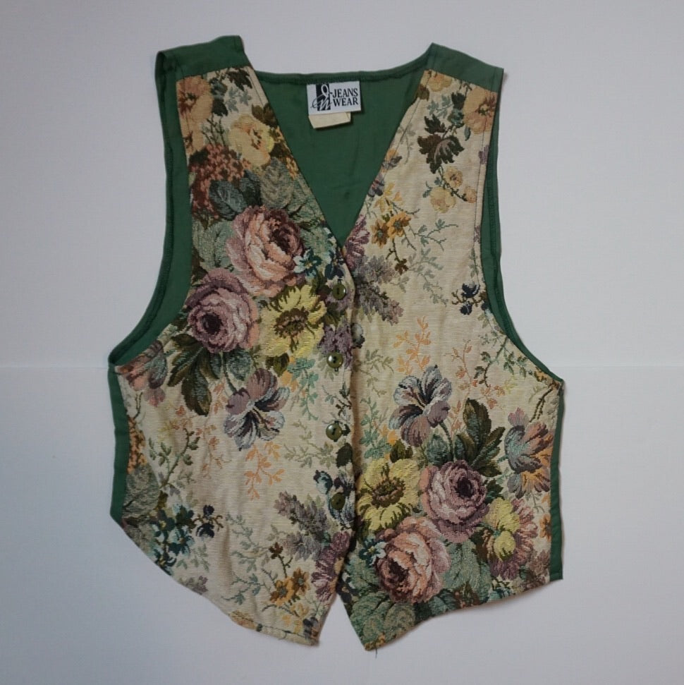 FLORAL/HUNTER GREEN JACQUARD VEST