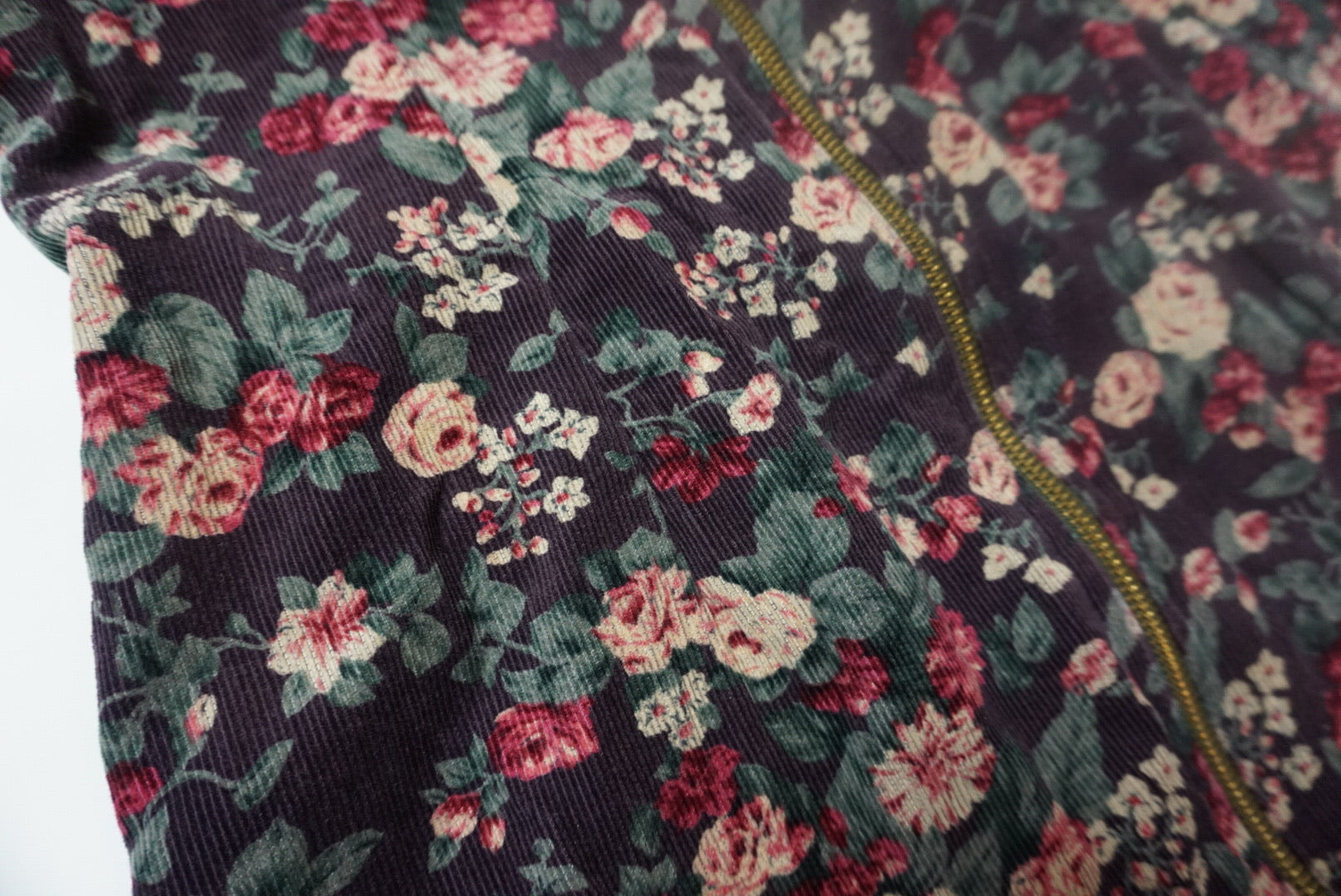 FLORAL CORDOROY ZIP DRESS