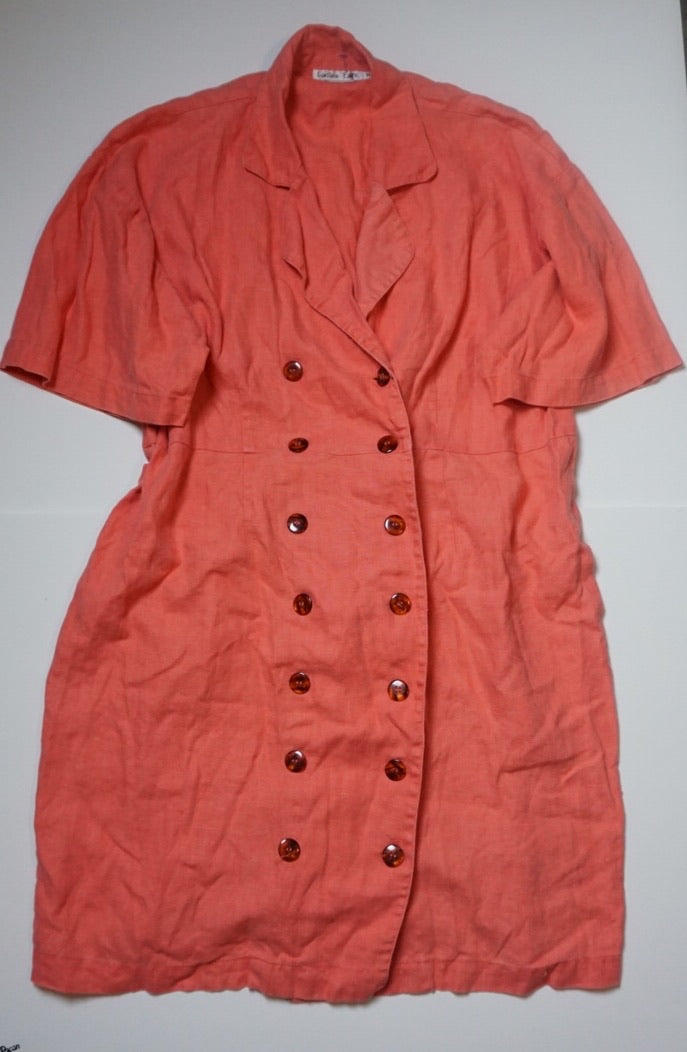 CORAL LINEN BUTTON DRESS