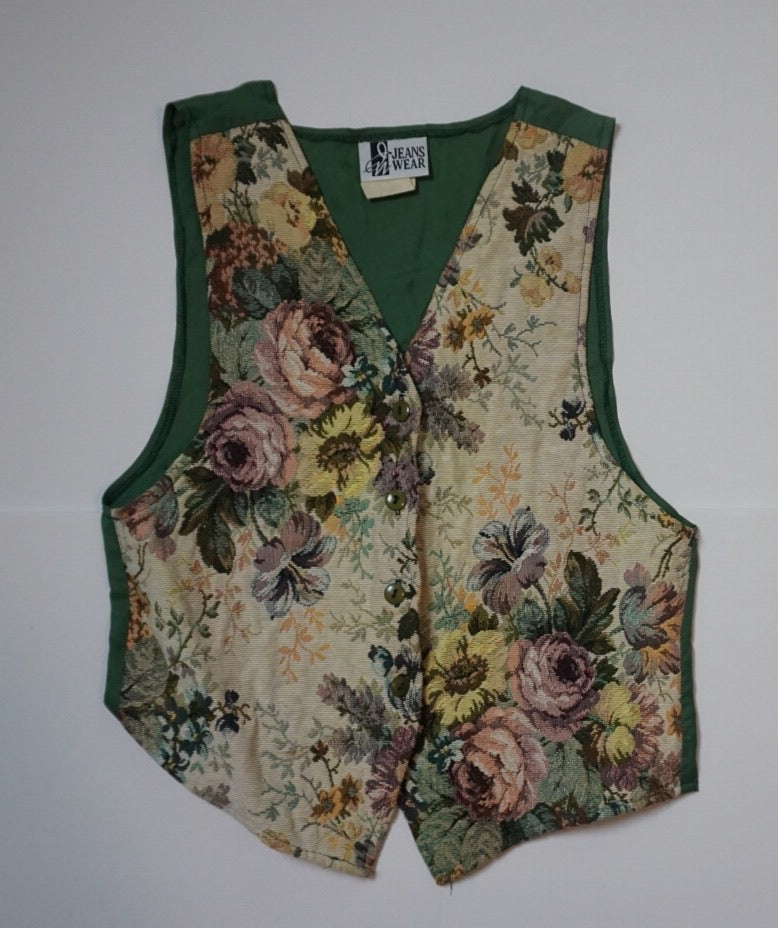 FLORAL/HUNTER GREEN JACQUARD VEST