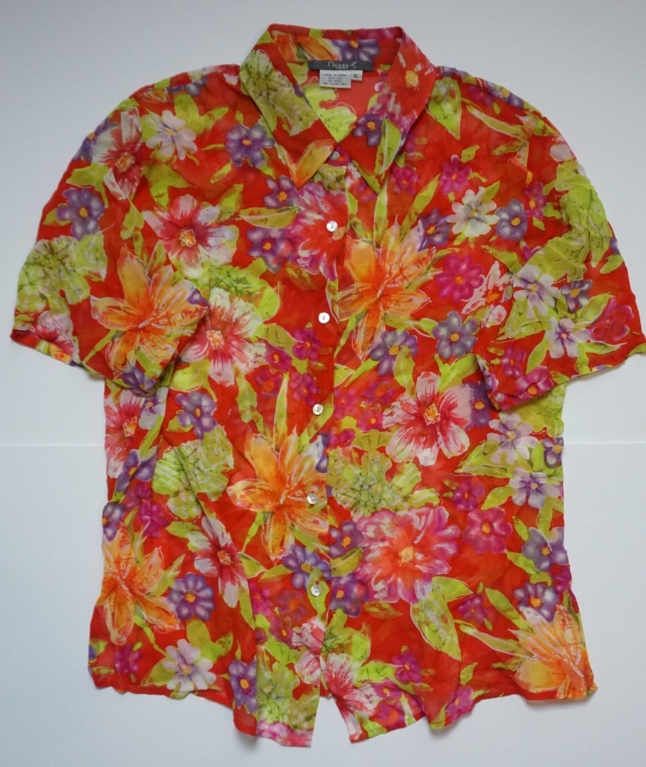 SHEER SILK FLORAL TOP