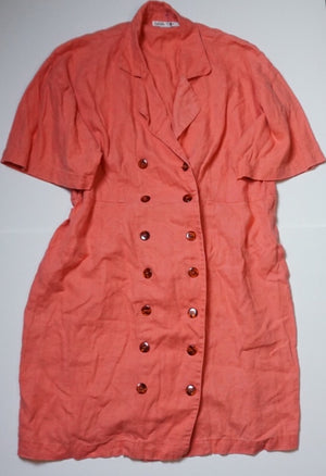 CORAL LINEN BUTTON DRESS