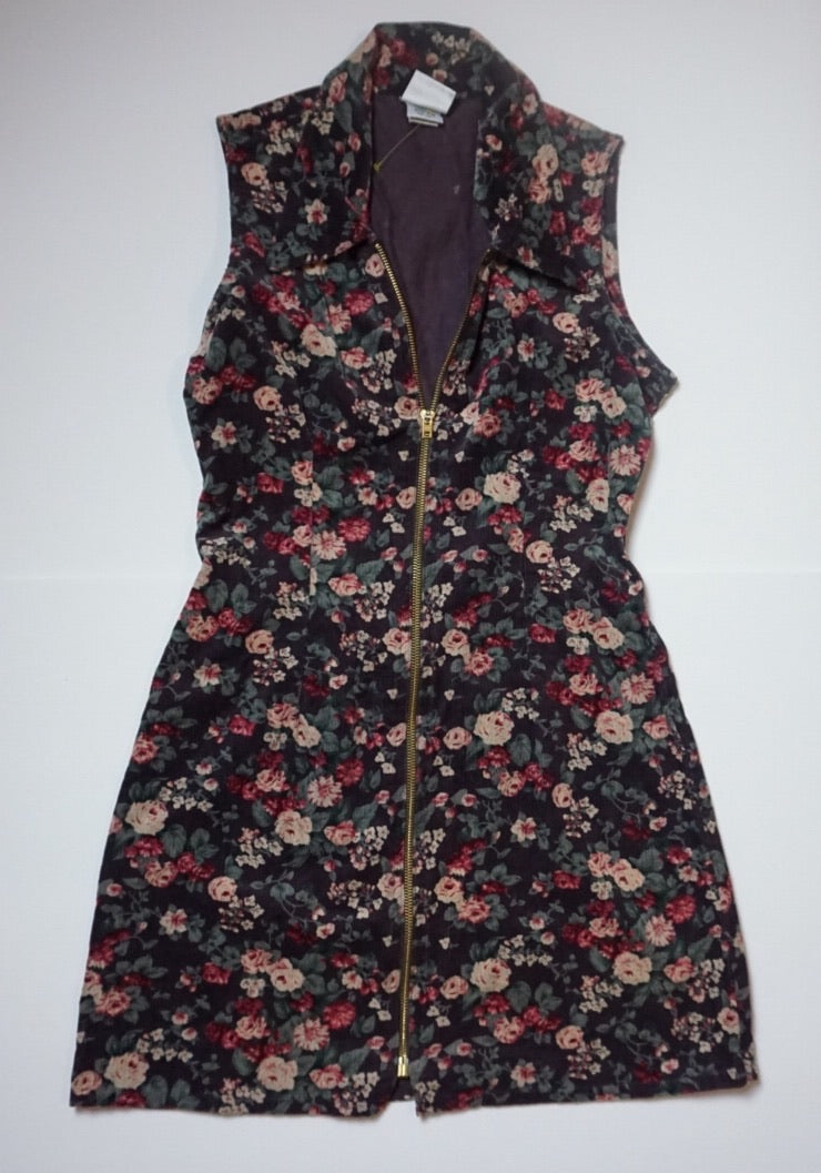 FLORAL CORDOROY ZIP DRESS