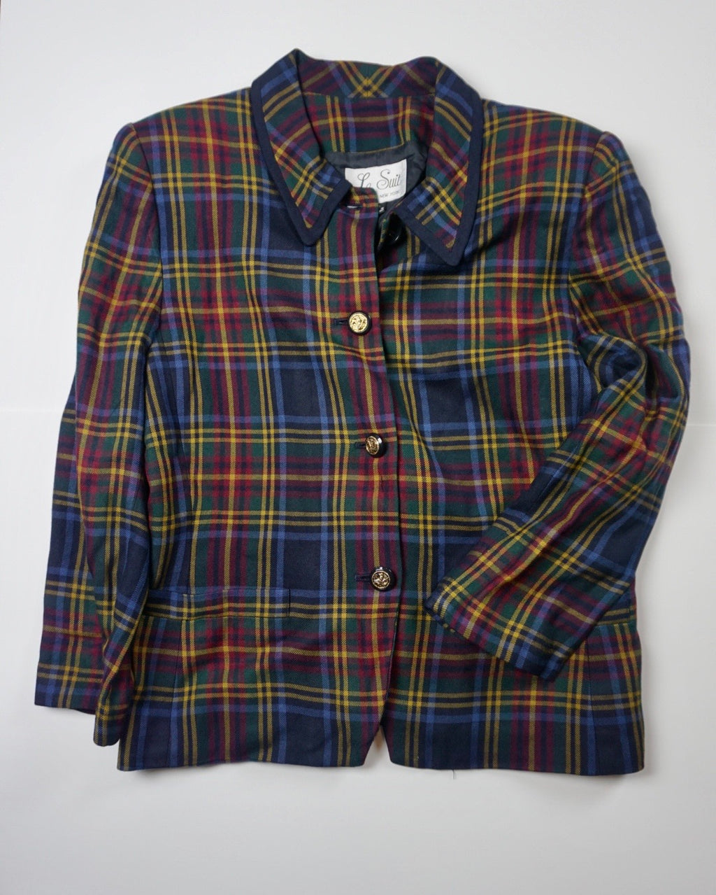 PLAID BLAZER WITH GOLD BUTTONS