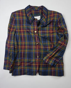 PLAID BLAZER WITH GOLD BUTTONS
