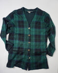 KNIT GREEN PLAID CARDIGAN