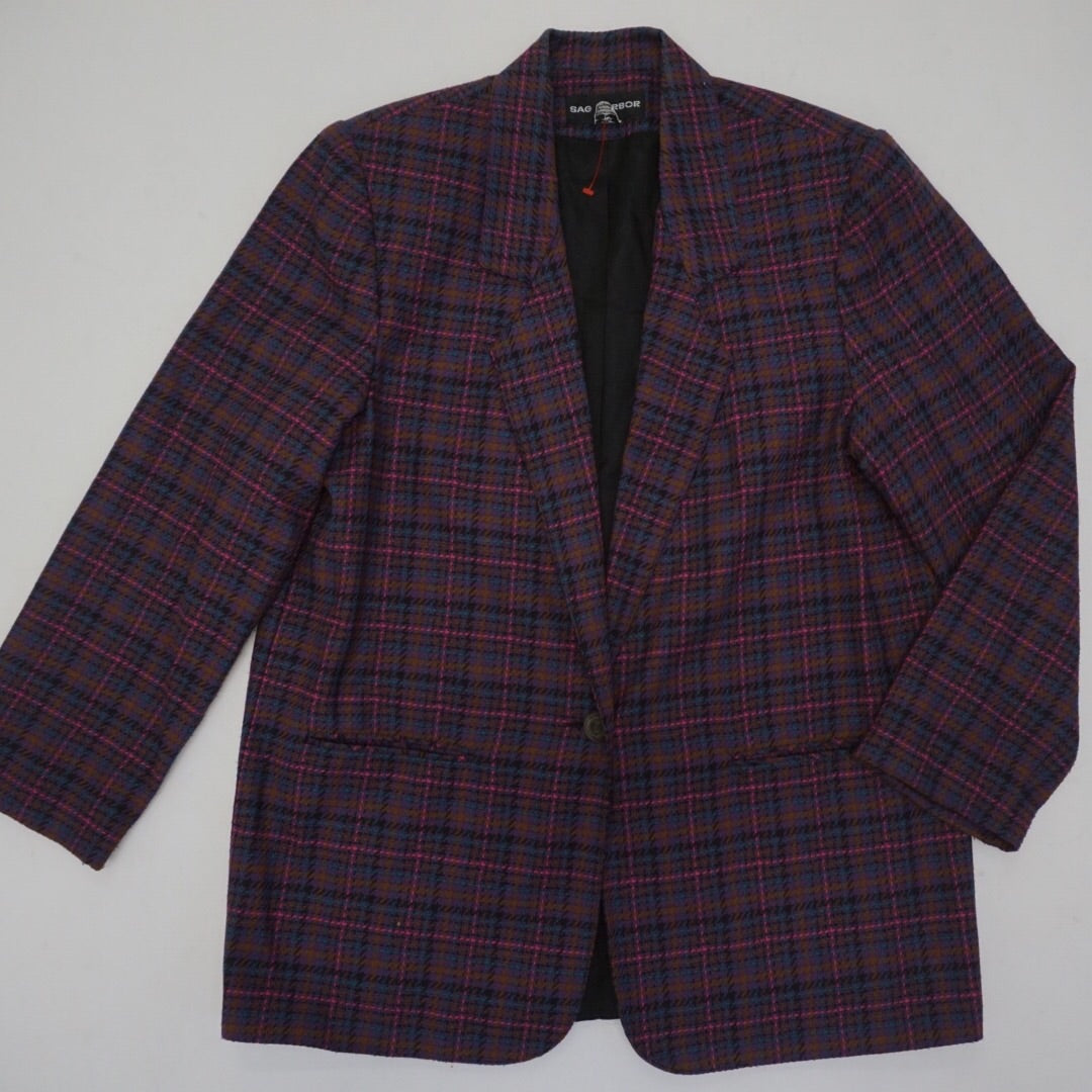 BROWN PLAID MULTI BLAZER