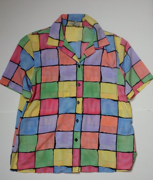 MULTI GRID SHORT SLEEVE BLOUSE