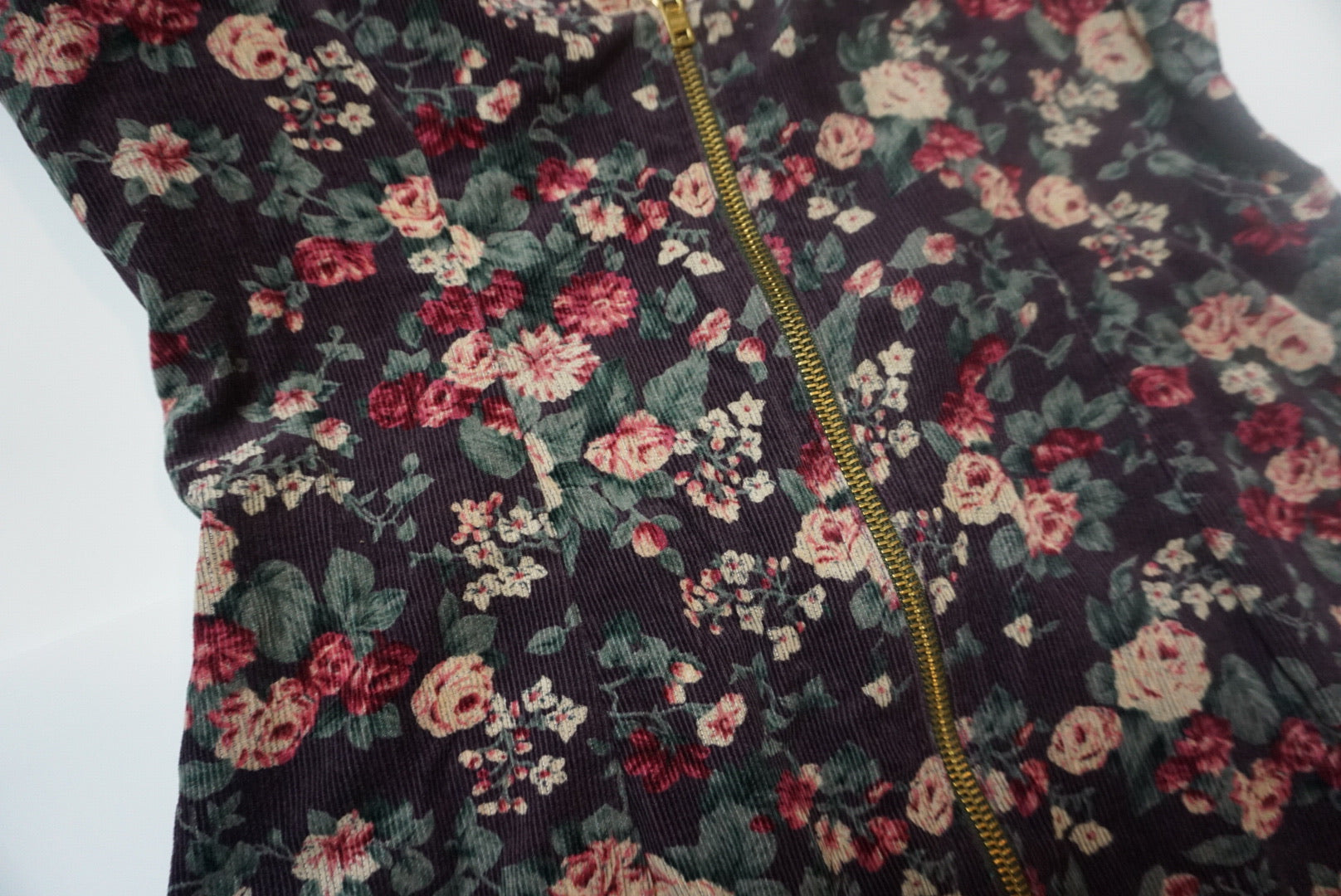 FLORAL CORDOROY ZIP DRESS