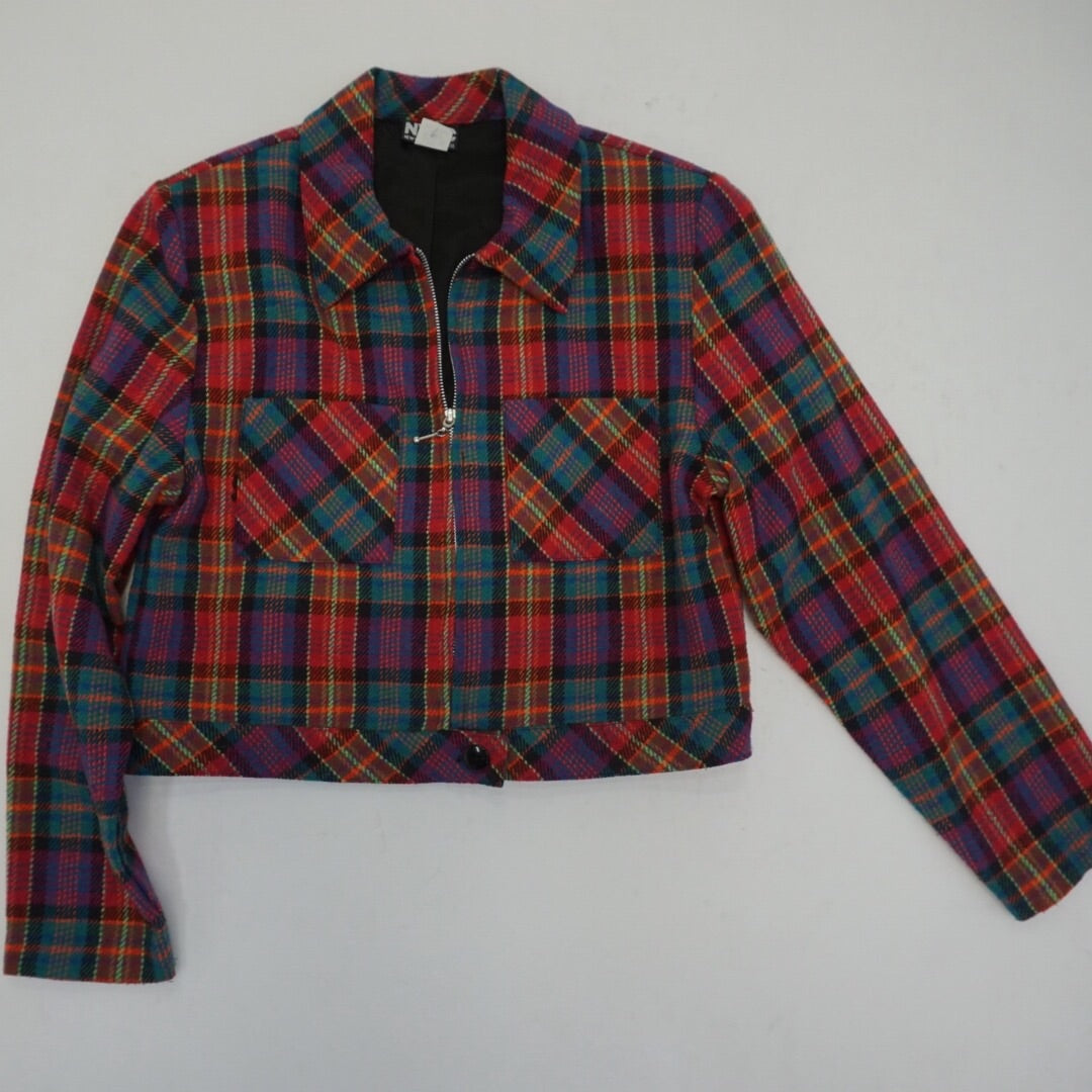 PLAID MULTI ZIP CROPPED BLAZER