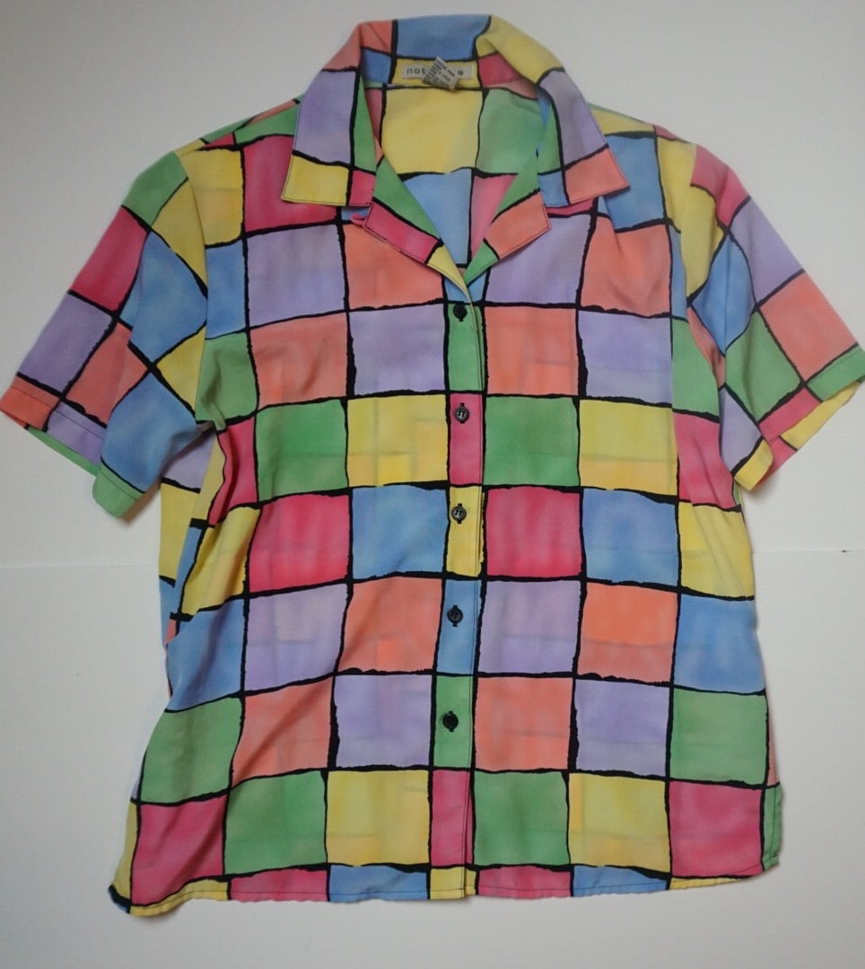 MULTI GRID SHORT SLEEVE BLOUSE